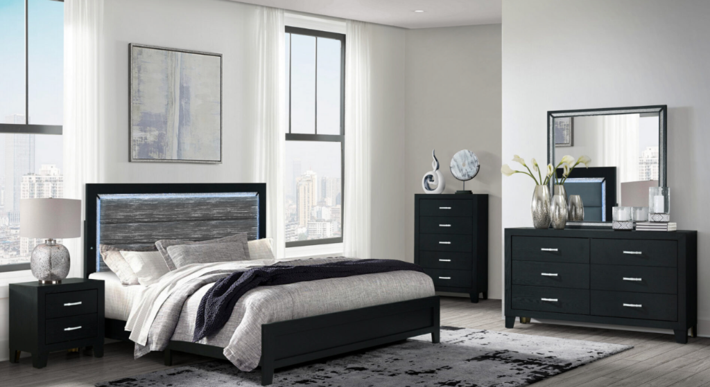 Modern Black LED 4-Piece Bedroom Set