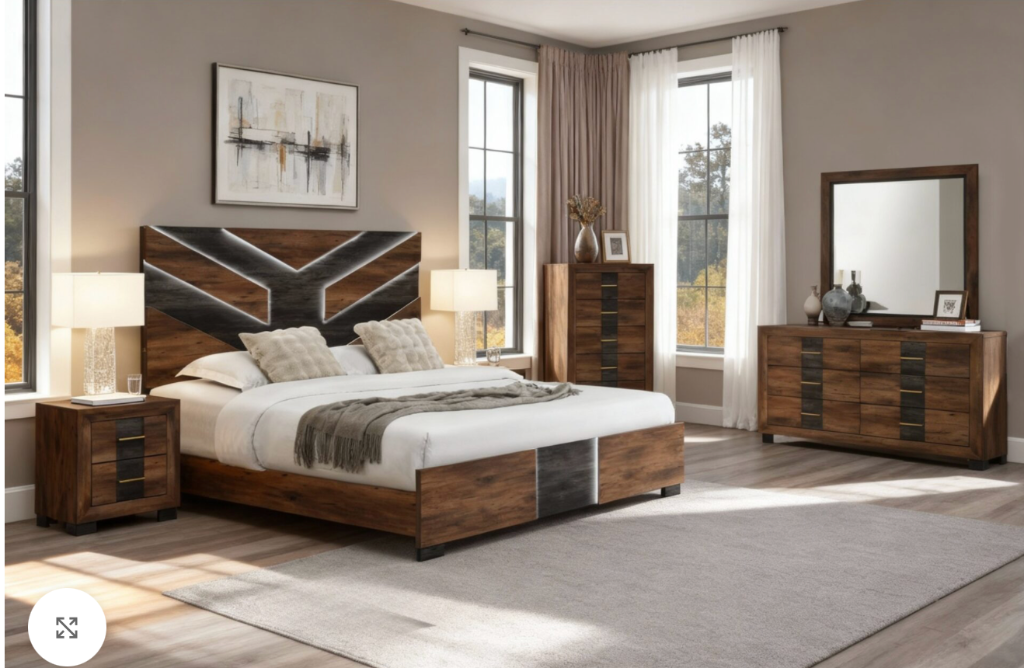 Rustic Chevron LED 4-Piece Bedroom Set