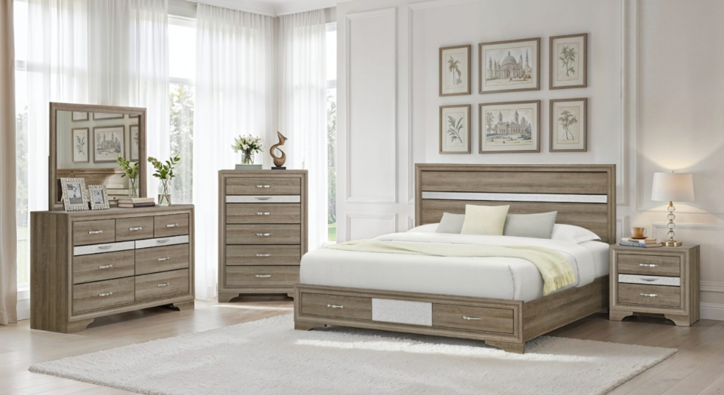 Weathered Grey and Silver Accent 4-Piece Bedroom Set