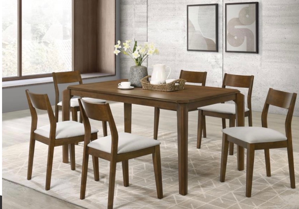 Modern Walnut Rectangular Dining Set with 4 Chairs