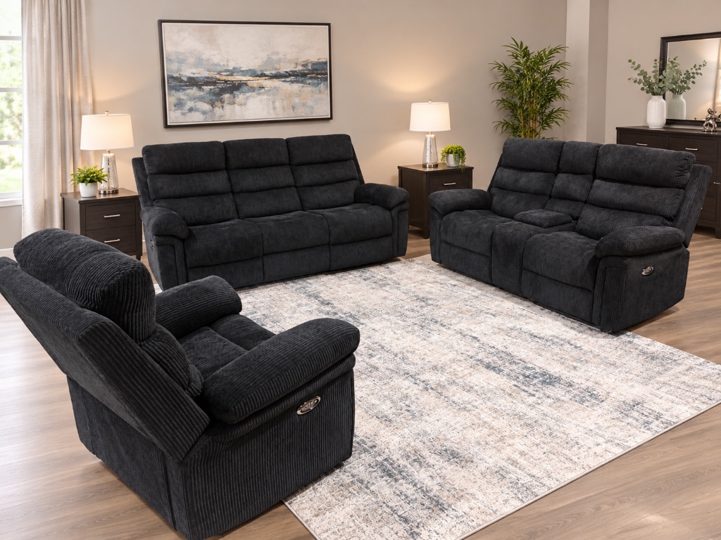 Charcoal Dual Power Recliner Sofa and Loveseat