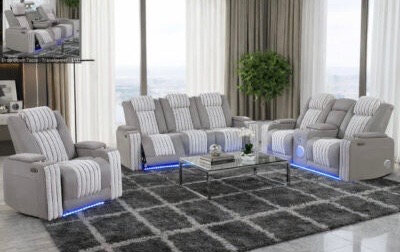 Power Recliner Sofa and Loveseat with LED Lights and Speaker